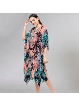 First Resort by Ramola Bachchan - Multicoloured Abstract Print Embellished Mid Length Kaftan