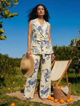 House of Fett - Ivory Linen Jacket with Crop Top and Pant