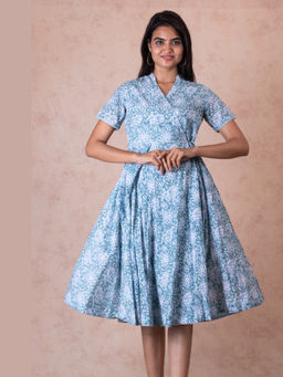 Meeta's - Seashore Blue Hand Block Print Cotton Dress