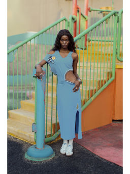 Muvazo - Retro Rally Blue Midi Dress