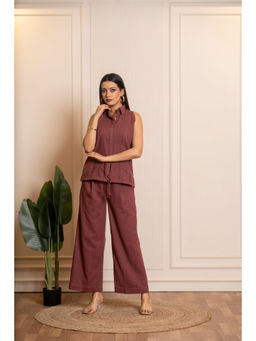 POMCHA - Sukoon Brown Cotton Slub Co-Ord Set