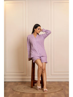 POMCHA - Sukoon Lavender Cotton Hand Block Co_Ord Set