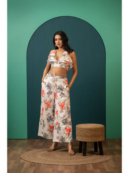 POMCHA - Sukoon Breezy Summer Safed Floral Print Pant Sets