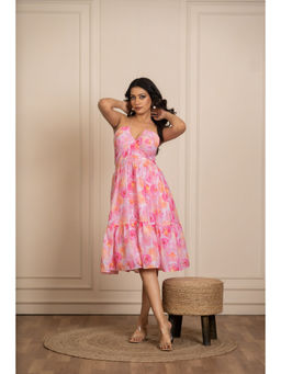 POMCHA - Sukoon Rosy Pink Crepe Summer Tiered Dress