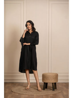 POMCHA - Sukoon Black Rayon Shirt Style Dress