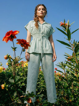 House of Fett - Green Cotton Linen Blend Shirt with Pant