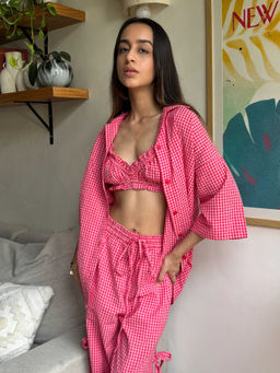 The Clothing Factory - Women's Red Gingham Checked Shirt with Pant