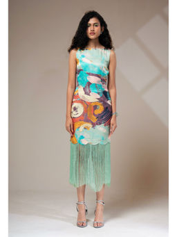 Advait - Riva Fringe Blue Midi Dress