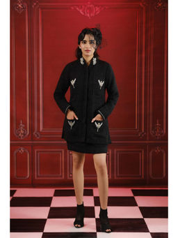 SAKSHI G CHAWLA - Black Voux Embellished Jacket with Skirt