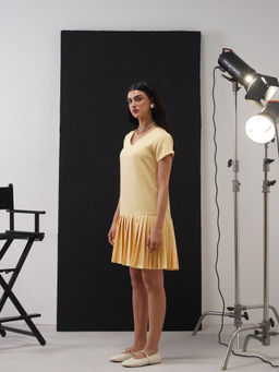 AMOSHI - Angela Pleated Tunic Yellow Mini Dress