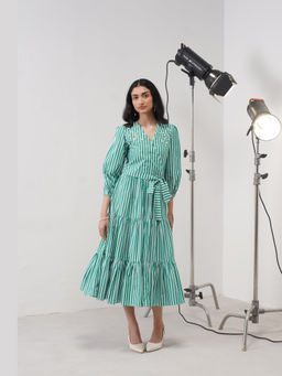 AMOSHI - Marina Green Midi Dress with Belt
