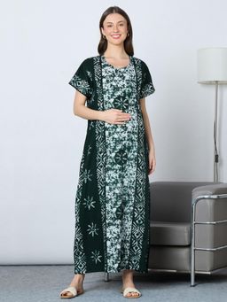 MomToBe - Women Sacramento Green Printed A-Line Feeding Nighty