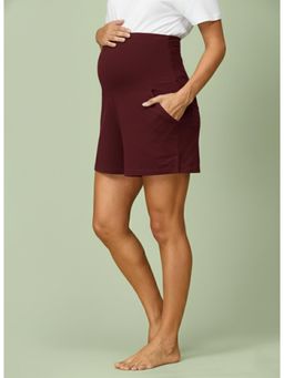 Evamomies - Women Maroon High Waist Maternity Shorts