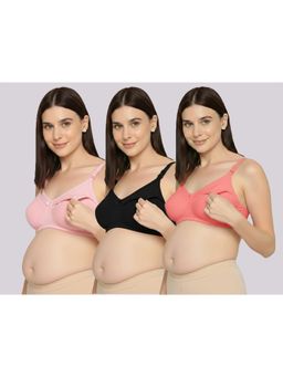 Evamomies - Women Multi-Color Non Wired and Non Padded Maternity Bras (Pack Of 3)