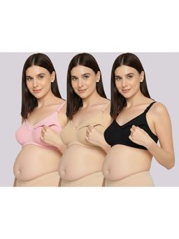 Evamomies - Women Multi-Color Non Wired and Non Padded Maternity Bras (Pack Of 3)