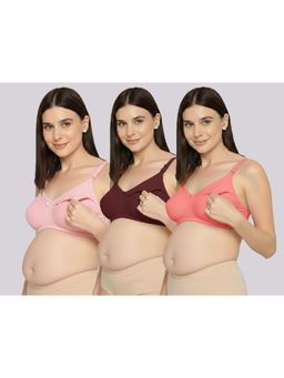 Evamomies - Women Multi-Color Non Wired and Non Padded Maternity Bras (Pack Of 3)