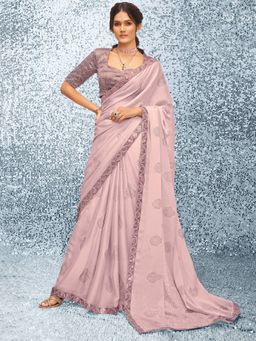 Akhilam - Womens Satin Mauve Embellished Designer Saree with Unstitched Blouse
