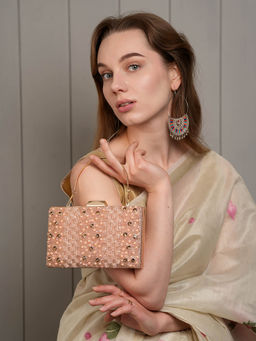 MOZAFIA - Rose Gold Embellished Handbag Clutch for Women