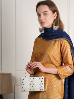 MOZAFIA - White Embellished Handbag Clutch for Women