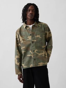 GAP - Men Olive Camouflage Spread Collar Full Sleeves Shirt