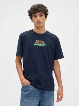 GAP - Navy Blue Men Graphic Print Round Neck Half Sleeves T-Shirt
