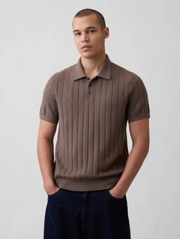 GAP - Brown Men Textured Collar Neck Half Sleeves Polo T-Shirt