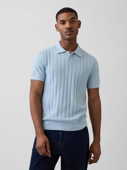 GAP - Blue Men Textured Collar Neck Half Sleeves Polo T-Shirt