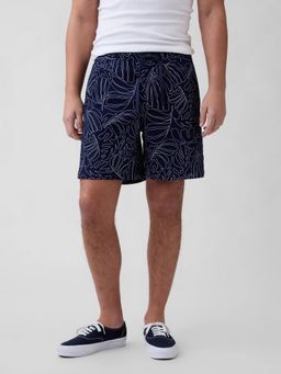 GAP - Navy Blue Leaf Print Mid-Waist Linen Blend Shorts