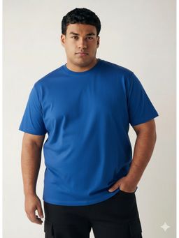 Toodlegram - Blue Men Plus Size Solid Cotton Regular Fit Casual Wear T-Shirt