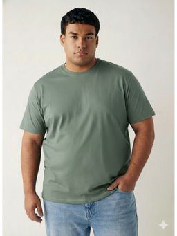 Toodlegram - Green Men Plus Size Solid Cotton Regular Fit Casual Wear T-Shirt