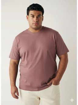 Toodlegram - Mauve Men Plus Size Solid Cotton Regular Fit Casual Wear T-Shirt