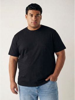 Toodlegram - Black Men Plus Size Solid Cotton Regular Fit Casual Wear T-Shirt