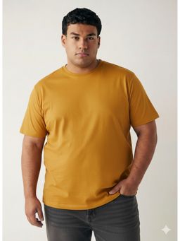 Toodlegram - Yellow Men Plus Size Solid Cotton Regular Fit Casual Wear T-Shirt