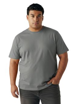Toodlegram - Grey Men Plus Size Solid Cotton Regular Fit Casual Wear T-Shirt