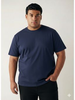 Toodlegram - Navy Blue Men Plus Size Solid Cotton Regular Fit Casual Wear T-Shirt