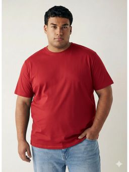 Toodlegram - Red Men Plus Size Solid Cotton Regular Fit Casual Wear T-Shirt