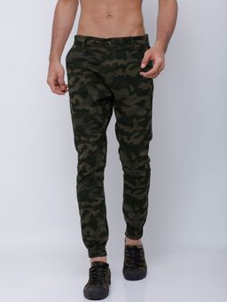 HIGHLANDER - Men Olive Slim Fit Printed Cotton Lycra Joggers