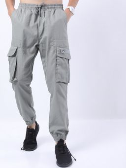 HIGHLANDER - Men Grey Slim Fit Solid Cotton Blend Joggers