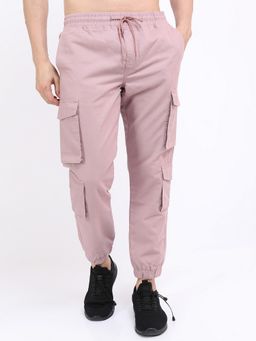 HIGHLANDER - Men Pink Regular Fit Solid Cotton Blend Joggers