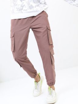 HIGHLANDER - Men Brown Solid Cotton Blend Cargo Pant