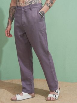 HIGHLANDER - Men Purple Straight Fit Solid Polyester Blend Trouser