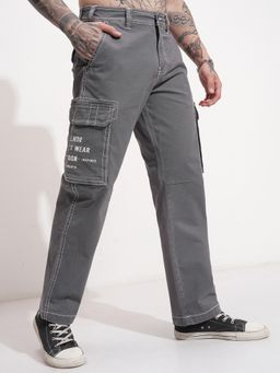 HIGHLANDER - Men Grey Solid Cotton Lycra Cargo Pant