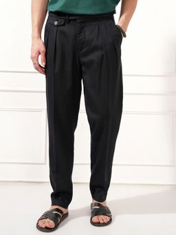 HIGHLANDER - Men Black Relaxed Fit Solid Cotton Blend Trouser