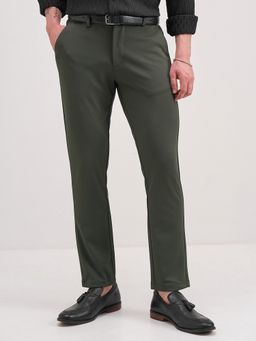 HIGHLANDER - Men Green Slim Fit Solid Polyester Blend Trouser