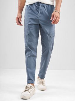 HIGHLANDER - Men Blue Tapered Fit Solid Cotton Blend Cargo Pant