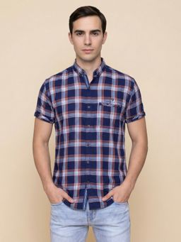 KUONS AVENUE - Men Cotton Checks Indigo Shirt