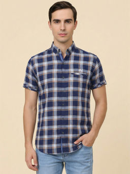 KUONS AVENUE - Indigo Men Cotton Checks Shirt