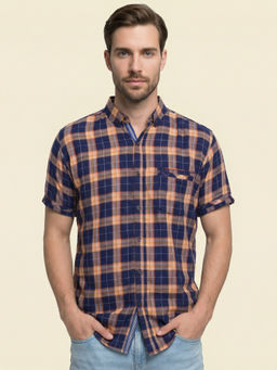KUONS AVENUE - Men Cotton Indigo Checks Shirt