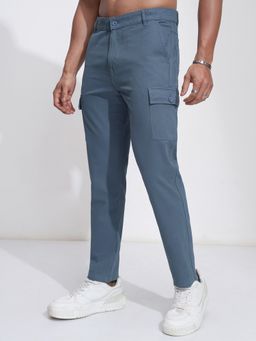 HIGHLANDER - Men Blue Solid Cotton Cargo Pant