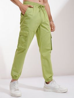HIGHLANDER - Men Green Slim Fit Solid Cotton Lycra Joggers